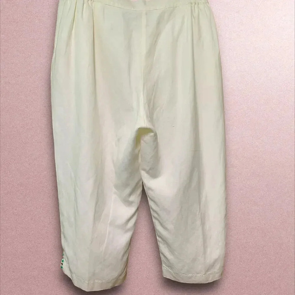 Ruby Rd Linen Blend Crop Straight Leg Pants Beaded Split Hem Plus Size 18W White - Picture 2 of 16